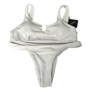 ZAFUL NWT White Ribbed Bikini Set Cutout Padded Tank Top Cheeky Bottoms Size 8
